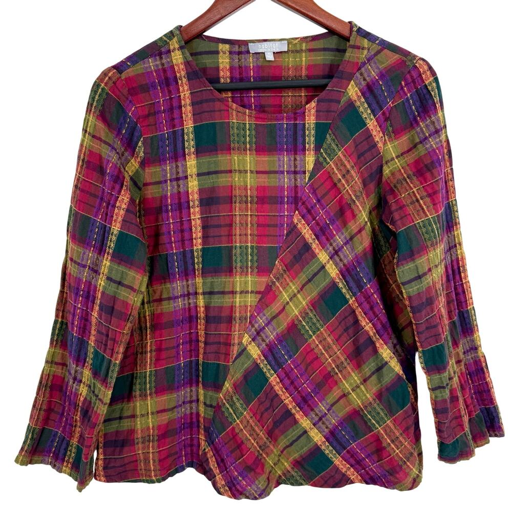 Habitat Sz XS Wearable Art to Wear Plaid Artsy Blouse Shirt Top Fall WInter